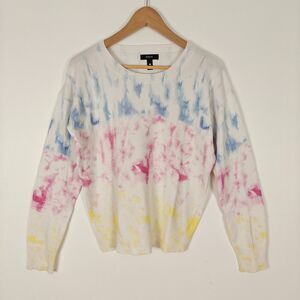 Aqua Woman’s Tie Dye Blue Pink Yellow Pullover Sweater Size S Lightweight Comfy